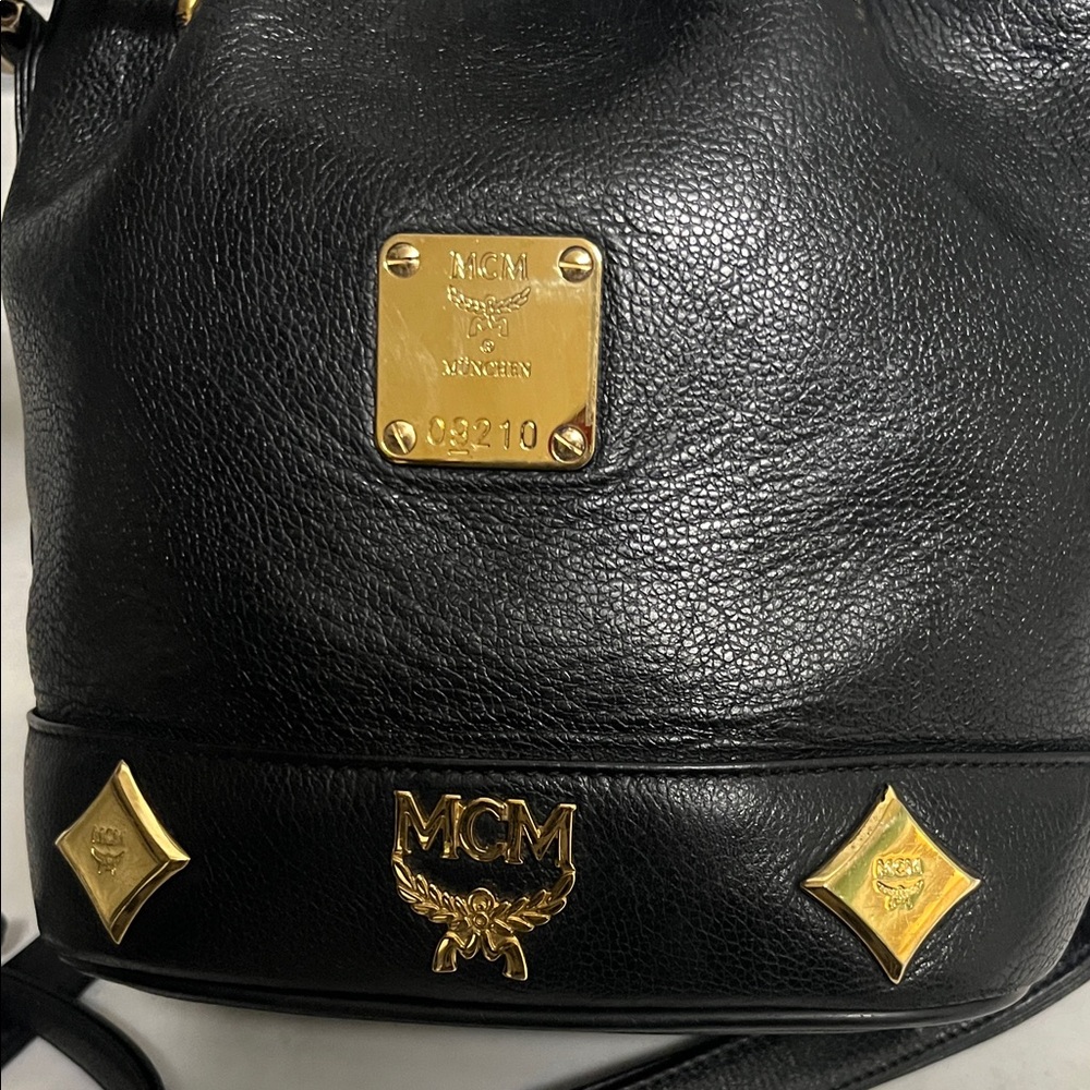 MCM Black Leather Drawstring Crossbody with Gold Hardware - Picture 2 of 9
